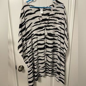 Dotti white and black striped swimsuit cover. Size XL